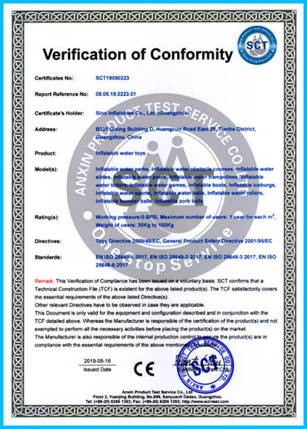 Chine Sino Inflatables Co., Ltd. (Guangzhou) Certifications